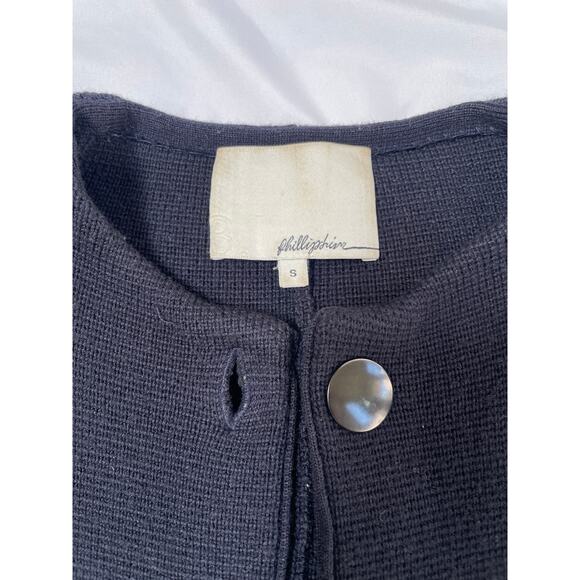 3.1 Phillip Lim Navy Merino Wool Sweater Trench Cardigan Military Coat, Small - Picture 3 of 4